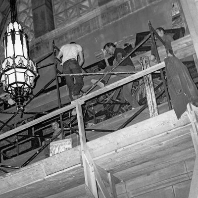 Marxhausen installing mural - 0705_1001